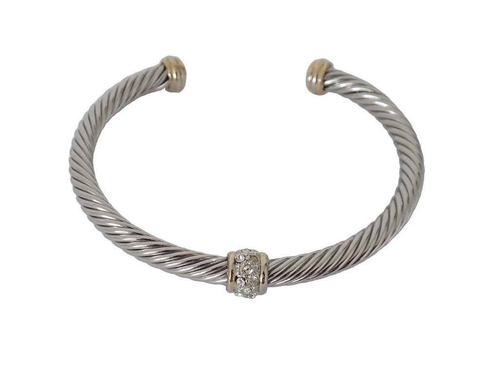 Twisted cable cuff bracelet with rhinestones